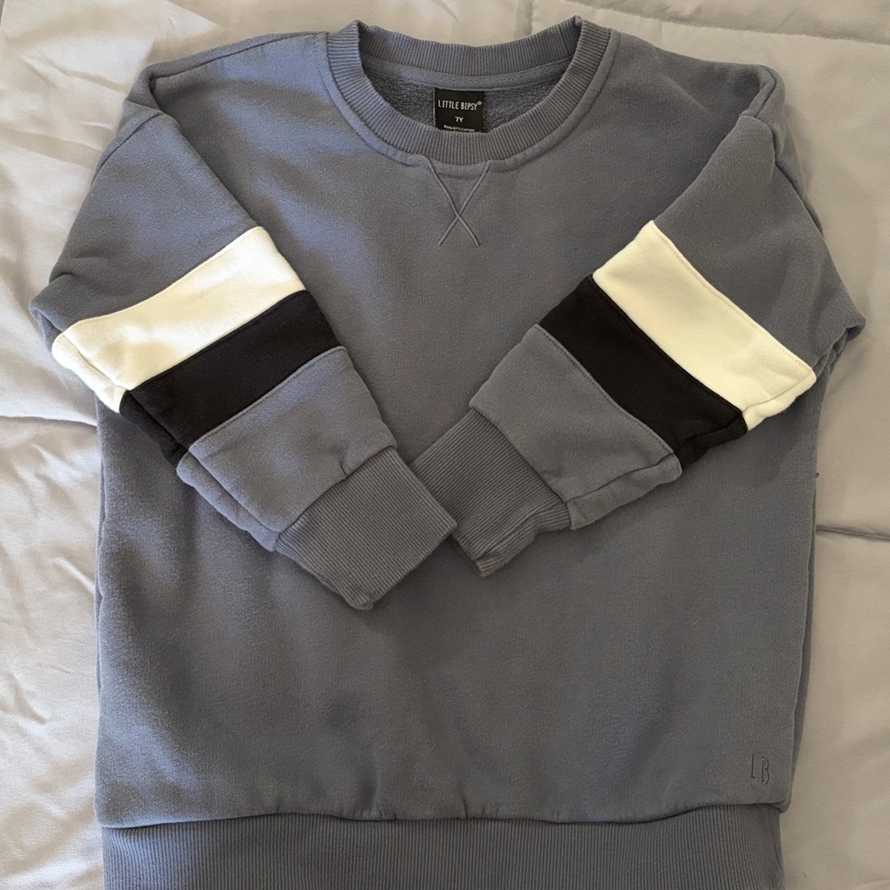 Little Bipsy Blue Crewneck Sweatshirt & Jogger Set with White and Black Stripes - Picture 2 of 7